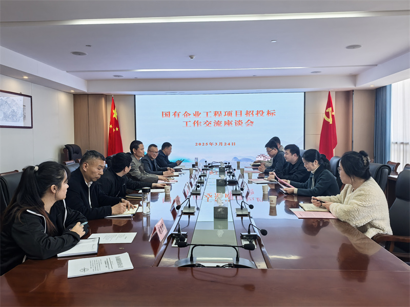 3月24日，黟縣發(fā)改委黨組成員孫義民會同財政局、國投相關(guān)領導一行赴集團交流國有企業(yè)工程項目招投標工作，黃山徽投集團總經(jīng)理潘楷金、縣發(fā)改委、財政局相關(guān)領導陪同座談交流。.jpg
